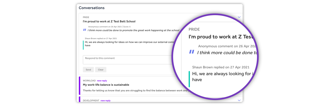 Product shot of conversations/comments feature